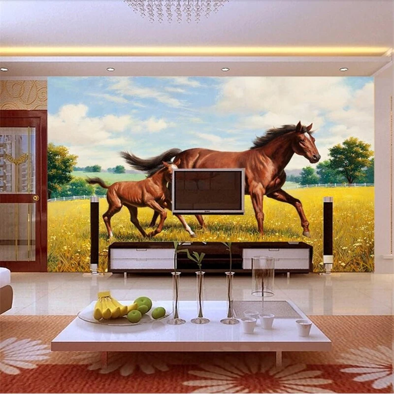 custom flash cloth wallpaper photo wallpaper stereoscopic animal horse painted horse gallop wallpapers for living room Stickers