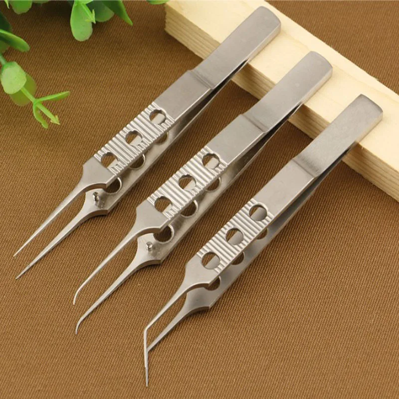 

3pcs/set Micros Stainless steel 11CM dovetailed straight/bend head tweezers platforms tweezers Ophthalmic forceps