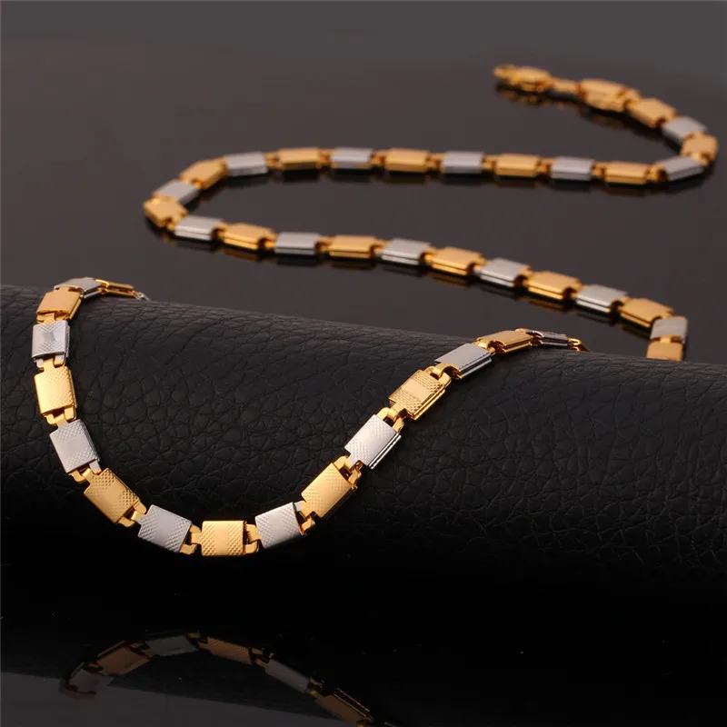 U7  Gold Color Chain Necklace Set Unisex Jewelry Wholesale Necklace Bracelet Party Jewelry Set S565