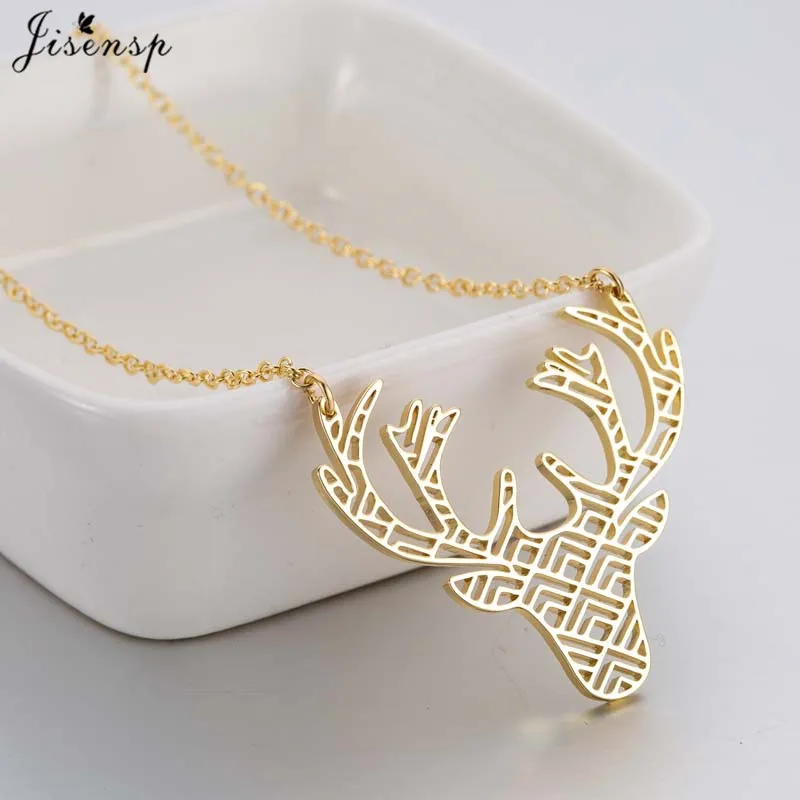 Jisensp Edelstahl Hirsch Kaninchen Anhänger Halskette Frauen Boho Schmuck niedlichen Stern Mond Kette Halsketten Collier Femme Großhandel