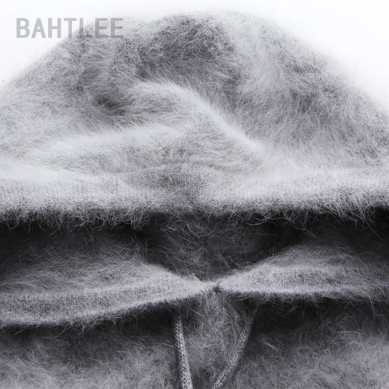 BAHTLEE-Women\'s Angora Knitted Pullover Sweater, Oversize Cap Jumper, Long Sleeves, Keep Warm, Loose, Stye Thick, Winter