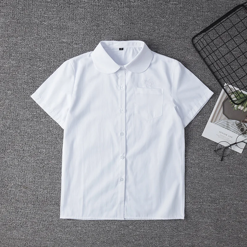 Camisa unissex de algodão branco, camisa japonesa de manga curta para estudantes e meninas estilo escolar jk, uniforme de unicórnio