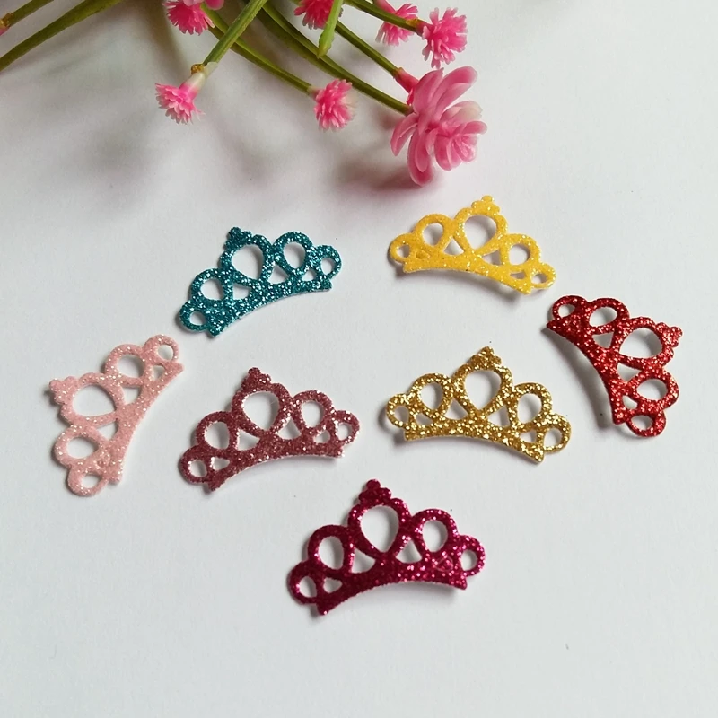 100pcs/lot Colored Glitter Crown patches for craft 20mm-30mm padded floral felt for DIY supplies Craft Decoration