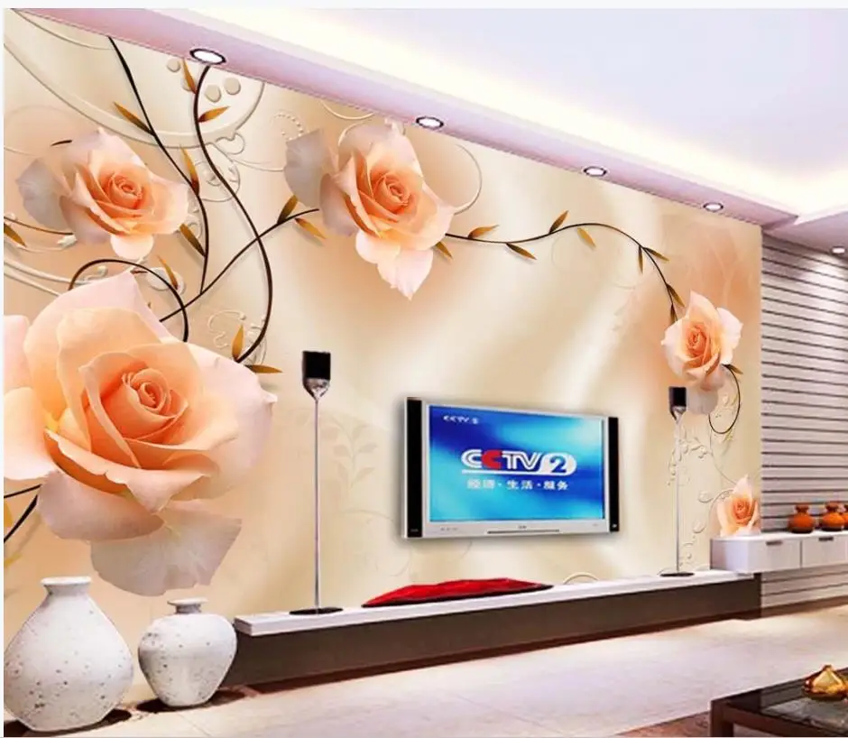 

Modern Custom 3D Wallpaper Rose vine yellow background wall TV Backdrop Bedroom Photo Wall Paper 3D