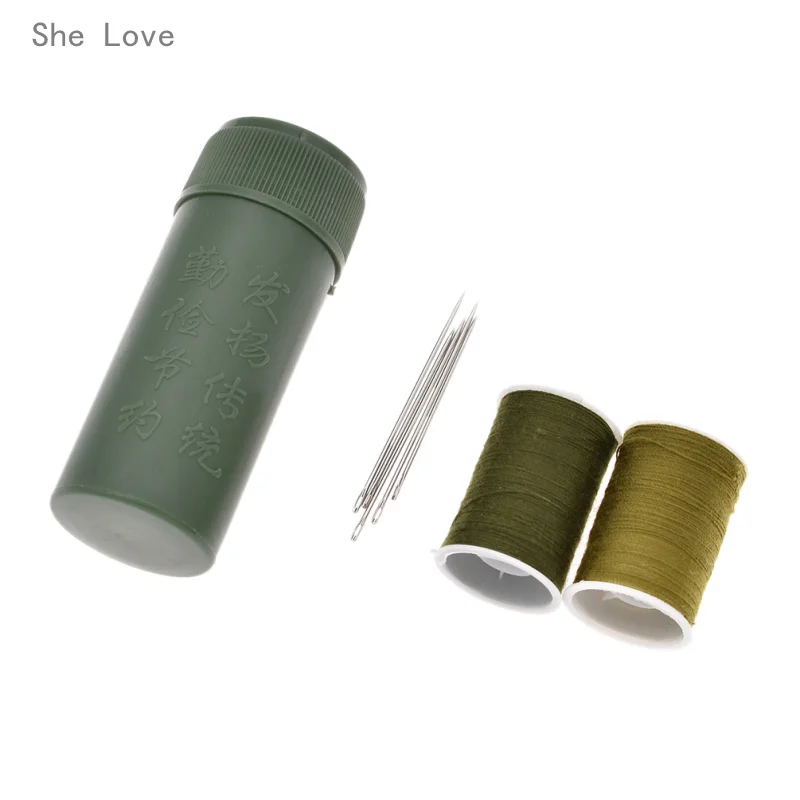 Chzimade Mini Sewing Kit Cylinder Case Portable Travel with Threads Needles Craft Sewing Box Set Army Green