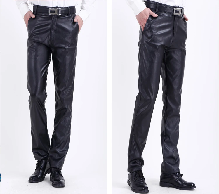Herren-Lederhose, gerade Passform, elastische PU-Lederhose, Motorradhose, dünn – Detail 3