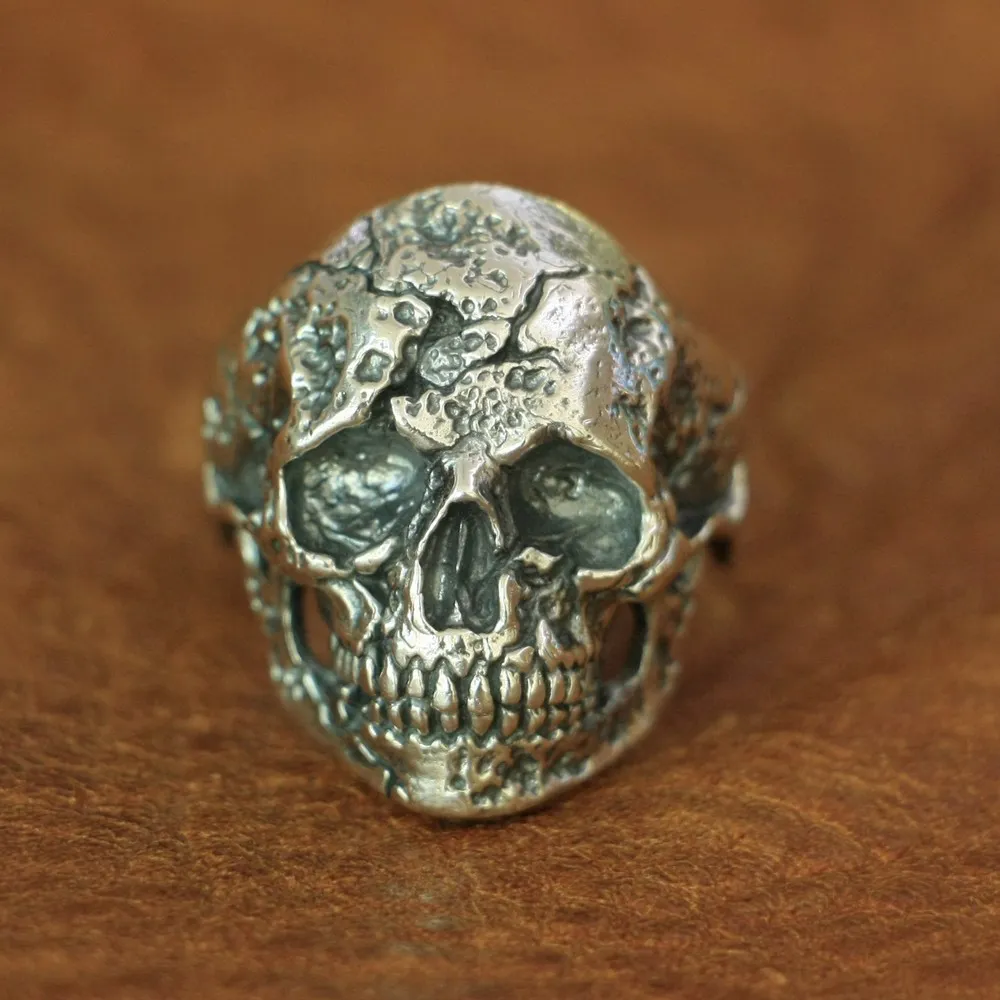 

925 Sterling Silver Wounded Skull Ring Biker Rock Punk Jewelry TA134 US Size 7~13 BZ