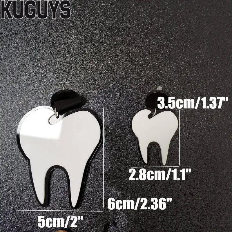 KUGUYS Anting-Anting Drop Besar Gigi Putih untuk Wanita Perhiasan Akrilik Besar Hiperbole 6Cm 3.5Cm