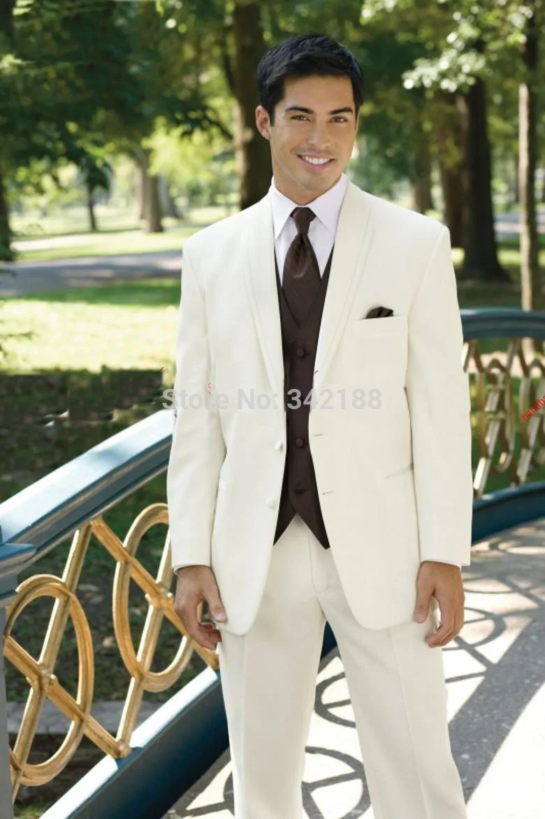 

FREE EMS! Ivory Groom Tuxedos groomsman Suit/BEST MEN SUITS/wedding mens suits (Jacket+Pants+Vest+Tie) ok:244