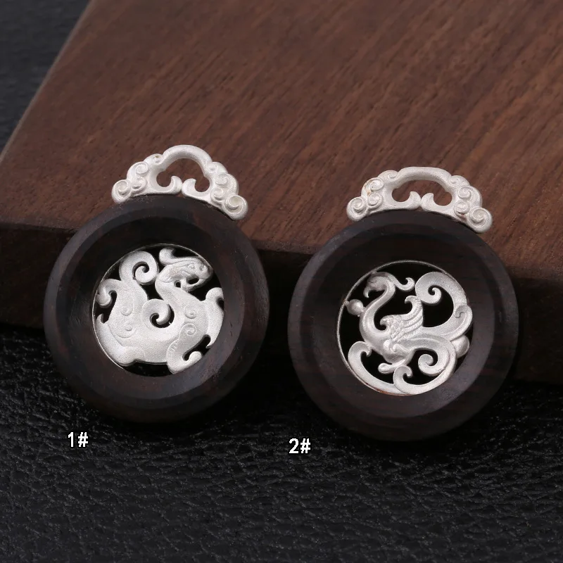 

Manufacturers wholesale s990 fine silver jewelry fashion personality round longfeng ebony pendant male ms silver pendant