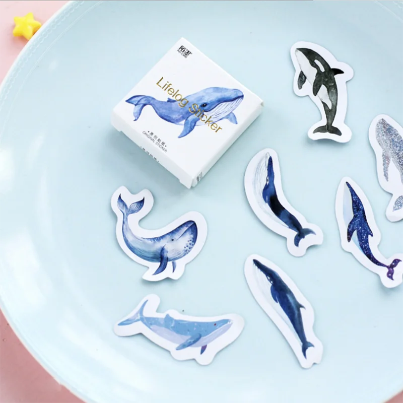 Kawaii Whale Label Stickers Decorative Stationery Stickers DIY Scrapbooking Diary Stamp Albums Stick Office School Supplies