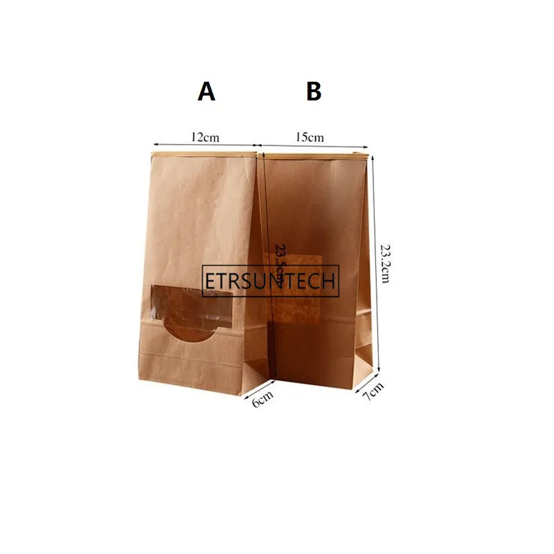 kraft paper bag packaging bag plus sealing strip kraft paper window food popcorn bag bread cake cookie bag