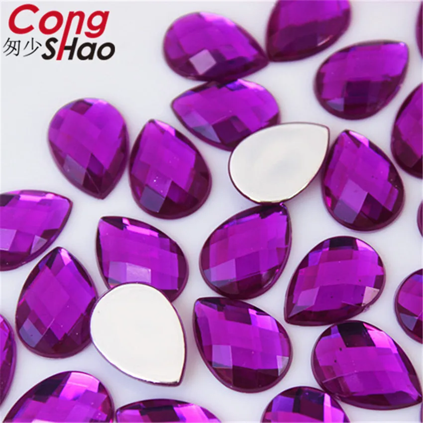 Cong Shao 50pcs 13*18mm Colorful Acrylic Rhinestone Flat Back Drop Shape Stones And Crystals Clothing Crafts Accessories WC318