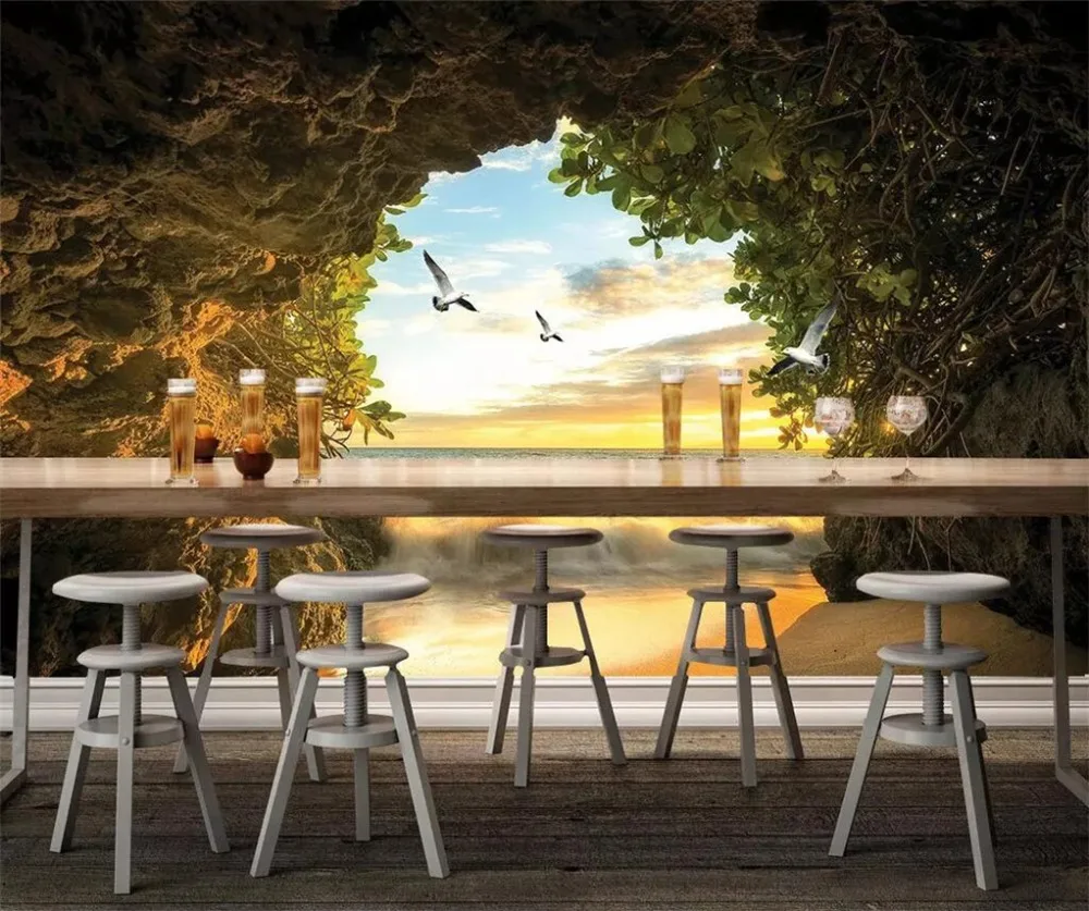 

beibehang Custom wallpaper 3d photo mural cave sea water seagull 3D TV background wall paper living room mural papel de parede