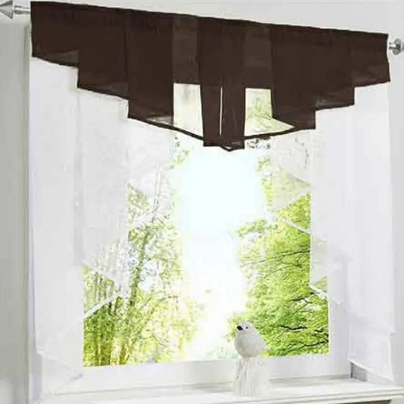 Tulle Kitchen Curtain For Window Balcony Rome Pleated Design White Green Color Sheer Short Valance Tulle Roman Curtain Short