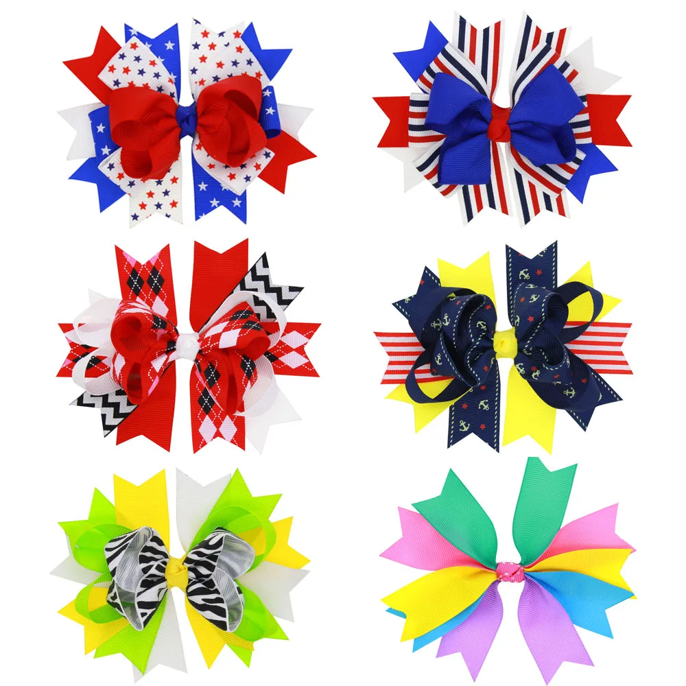 5inch July 4th design for American grosgrain bow with clip wholesale