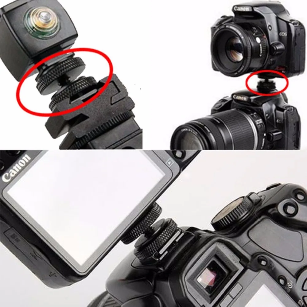 DSLR กล้องสกรูขาตั้งกล้องอะแดปเตอร์แปลงคู่ชั้น 1/4-20 สกรูขาตั้งกล้องไปยัง Flash SHOE Converter ADAPTER