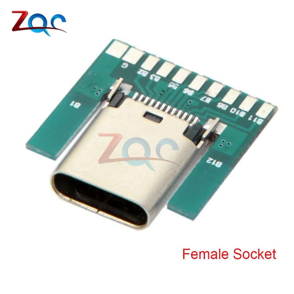 USB 3.1 Type C Connector 24 Pins Male Female Socket Receptacle Adapter to Solder Wire & Cable 24P PCB Board Support Module