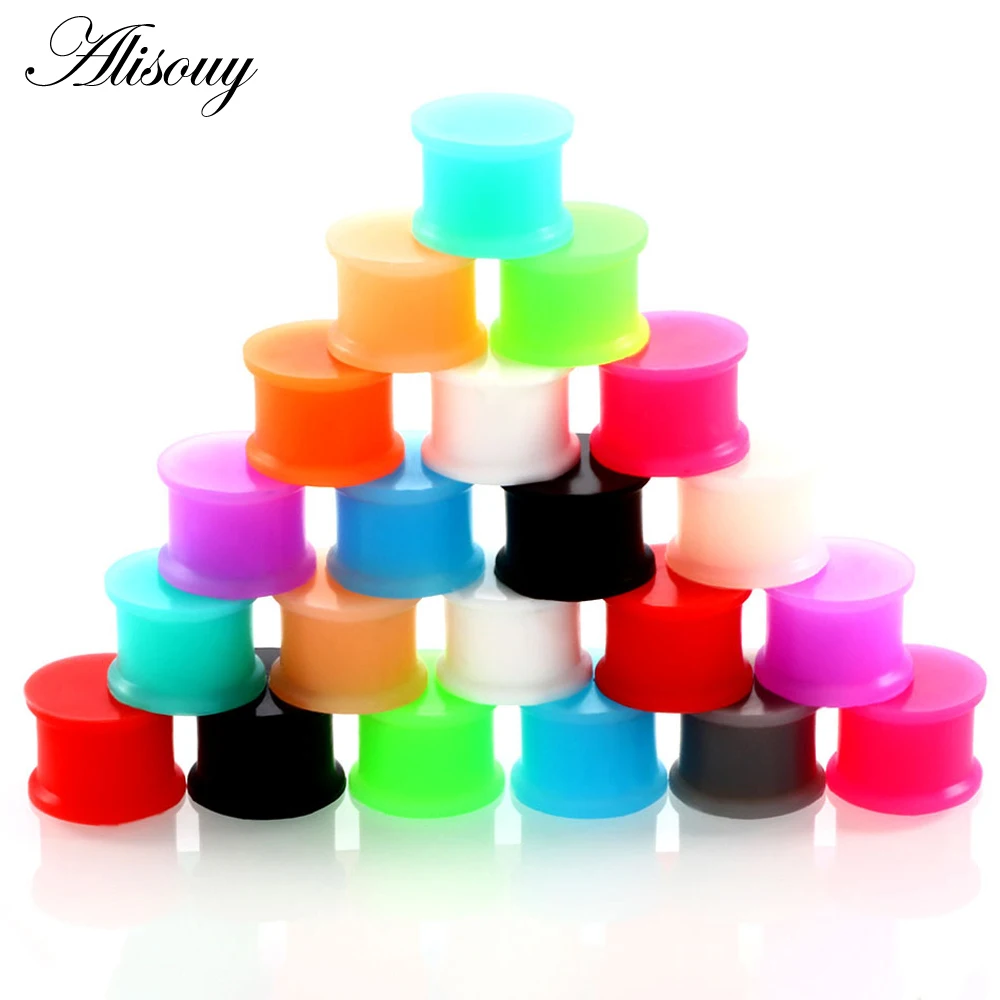 Alisouy 1 Pair Silicone Flexible Thin Double Flared Ear Plugs Flesh Tunnel Ear Gauge Expandar Stretcher Earrings body Piercing