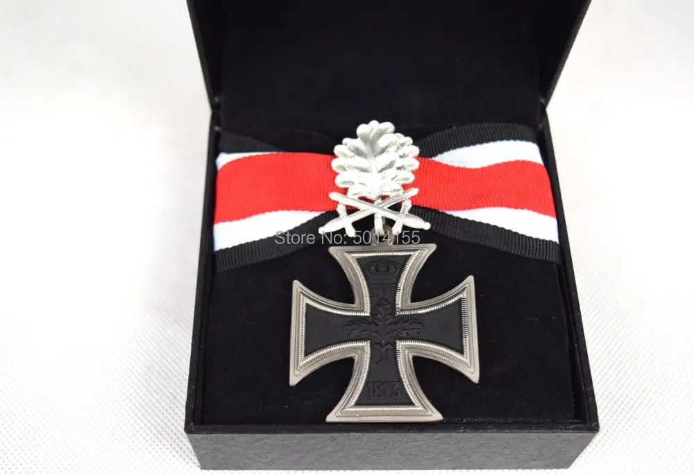 Replica WWI German Iron Cross W Diamonds OAK Leaf Gold Badge Medal Silver W Box