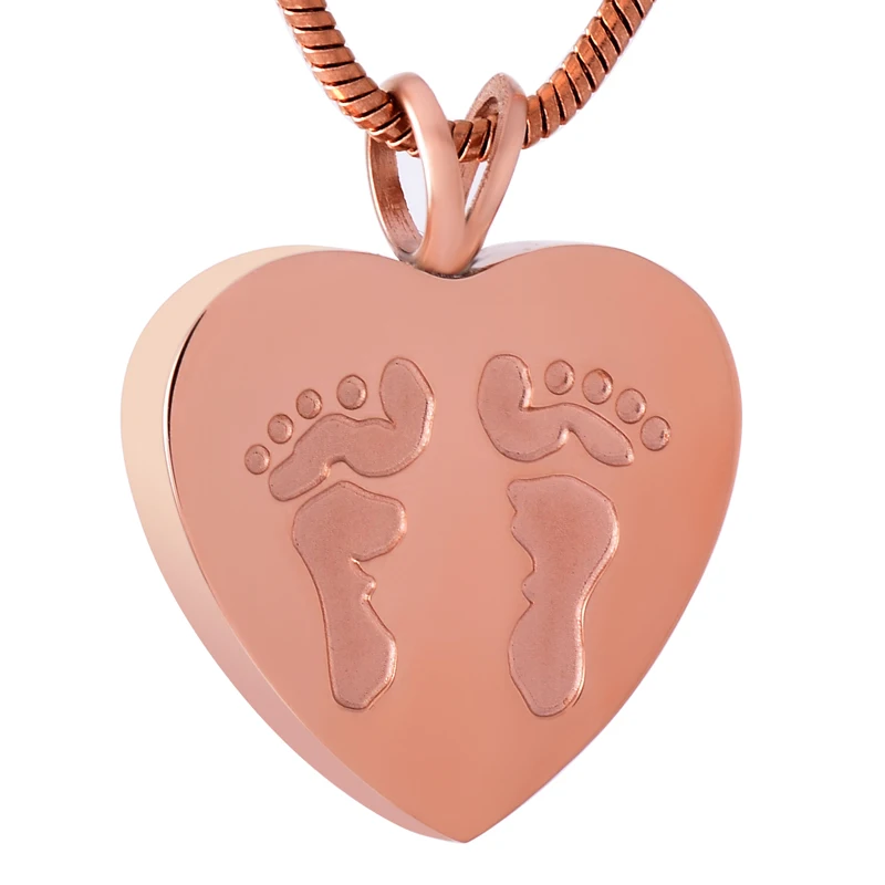 K8006 Heart Engraved Footprint Cremation Jewelry for Ashes Pendant Stainless Steel Holder Urns Keepsake Memorial Necklace