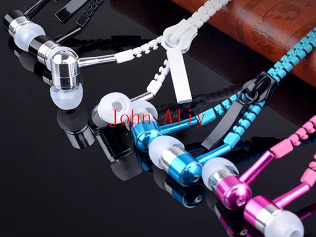 

Wholesale Zipper Earphone Fashion with 3.5mm Connector Microphone Stereo Bass For cellphone MP3 MP4