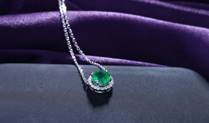 CaiMao Natural 1.23 ct Emerald 18KT/750 White Gold 0.16 ct Round Cut Diamond Jewelry Pendant Gemstone