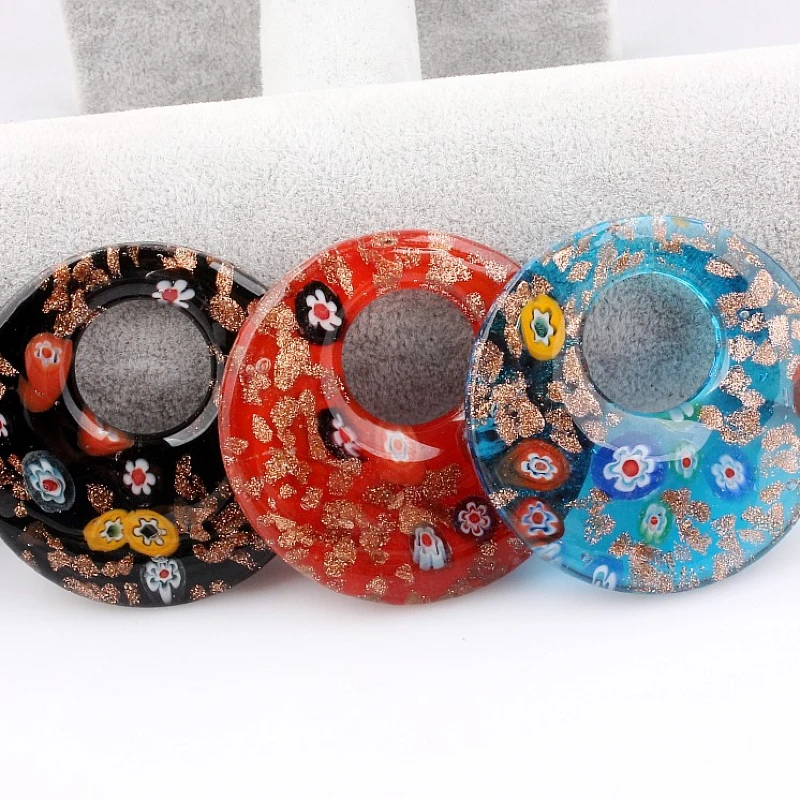 QianBei Fashion Wholesale 6pcs Handmade Murano Lampwork Glass Mix Color 3D Flower Round Pendants Fit Necklace Hot