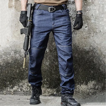Winter Tactical SWAT Multi Pocket Denim Pants Army Combat Jeans Men Wearable Special Force Flexible Jeans Long Trousers