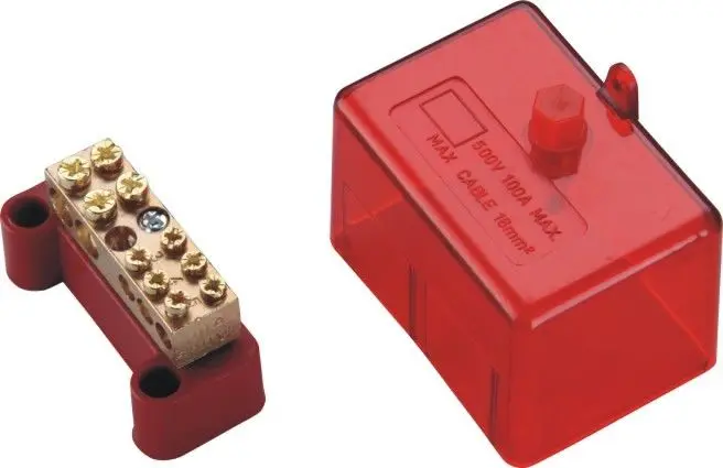 Red Junction Box 100A 500V 5 Hole Neutral/Active Link