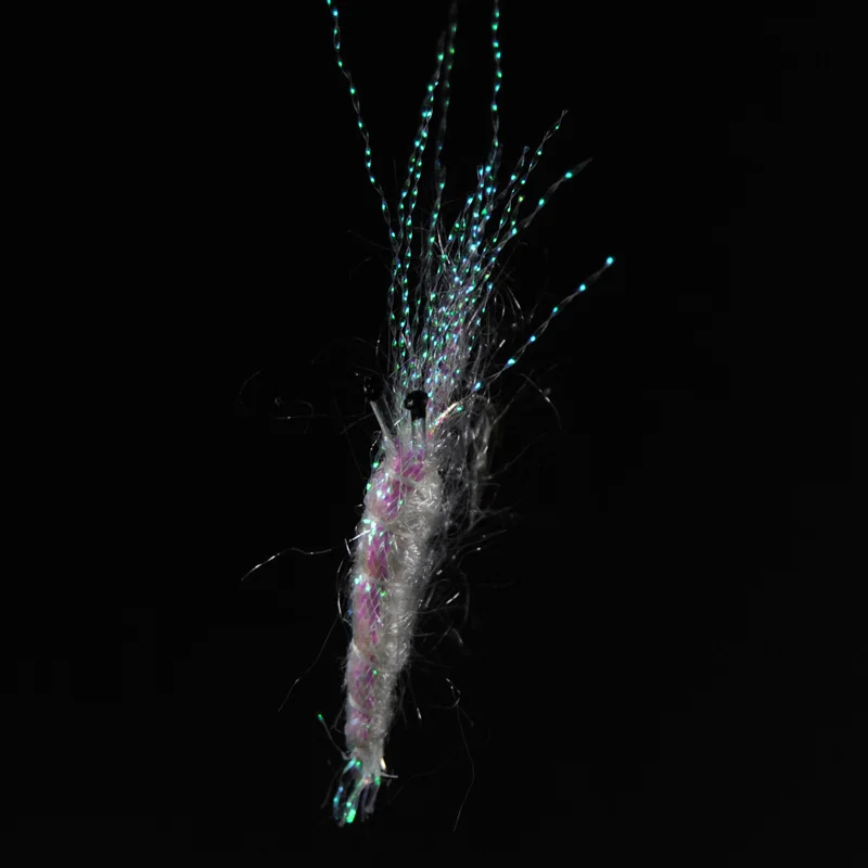 Bimoo 4PCS #1 Artificial Shrimp Fly Bait Pearl Back Flash Shrimps for Trout Saltwater Sabiki Fishing