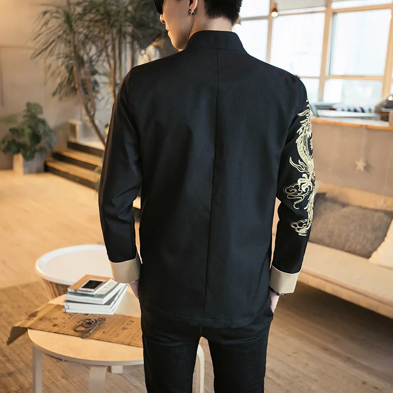 Mens Traditional Tang Suit Embroidered Sleeve Kung Fu Tai Chi Clothing Spring Autumn Thin Jackets Men  Plus Size M-5XL CN-001