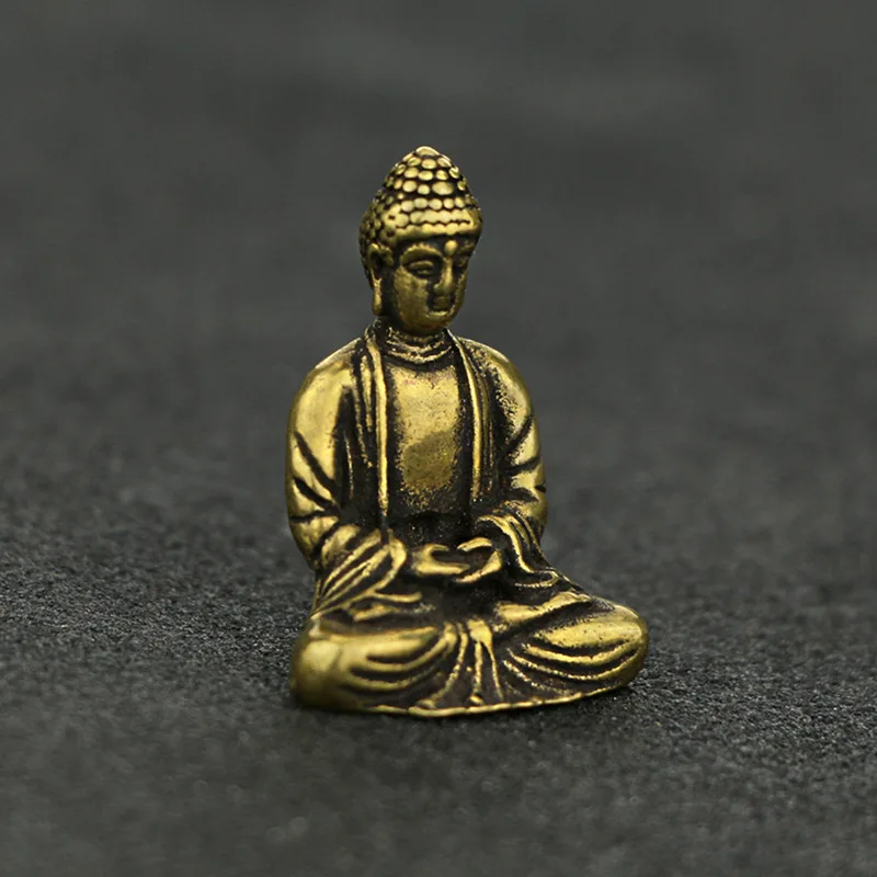 Mini Portable Retro Brass Buddha Zen Statue Pocket Sitting Buddha Hand Toy Sculpture Home Office Desk Decorative Ornament Gift