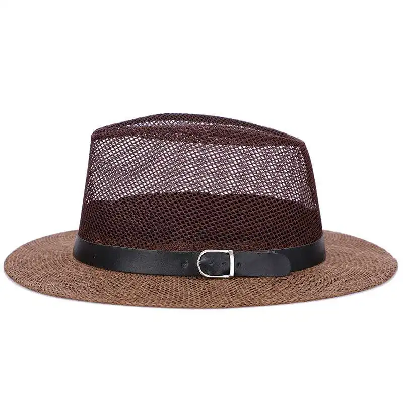 Men\'s British jazz hat breathable mesh hat outdoor sun protection sun hat summer hat linen big hat