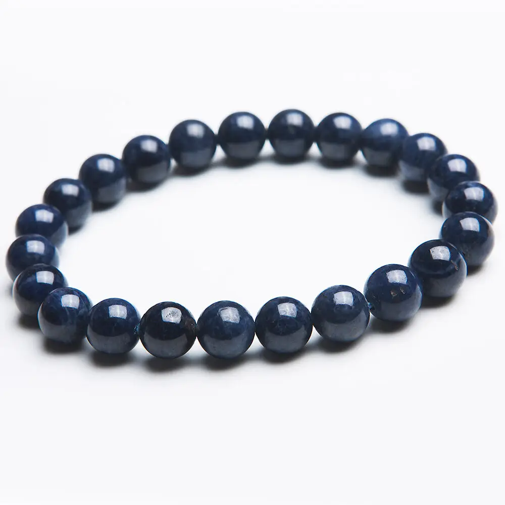 Genuine Natural Blue Sapphire Gemstone Bracelet 7mm 8mm 9mm Women Female Man Stretch Crystal Round Beads Bracelet AAAA