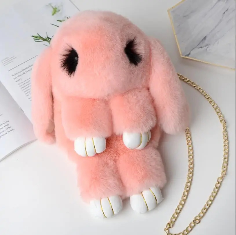 2019 new Women Cartoon rabbit Handbag Shoulder Bag soft Artificial rabbit hair Handbag Messenger Lovely Bunny Shoulder Bag Tote