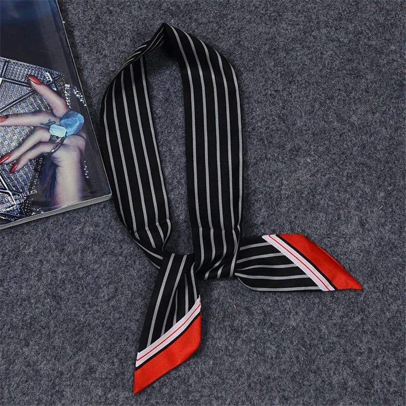 2023 Fashion Scarf New Design Striped Dot Women Silk Scarf  Fashion Head Scarf Luxury Brand Small Tie Bag Ribbons Scarves 1802