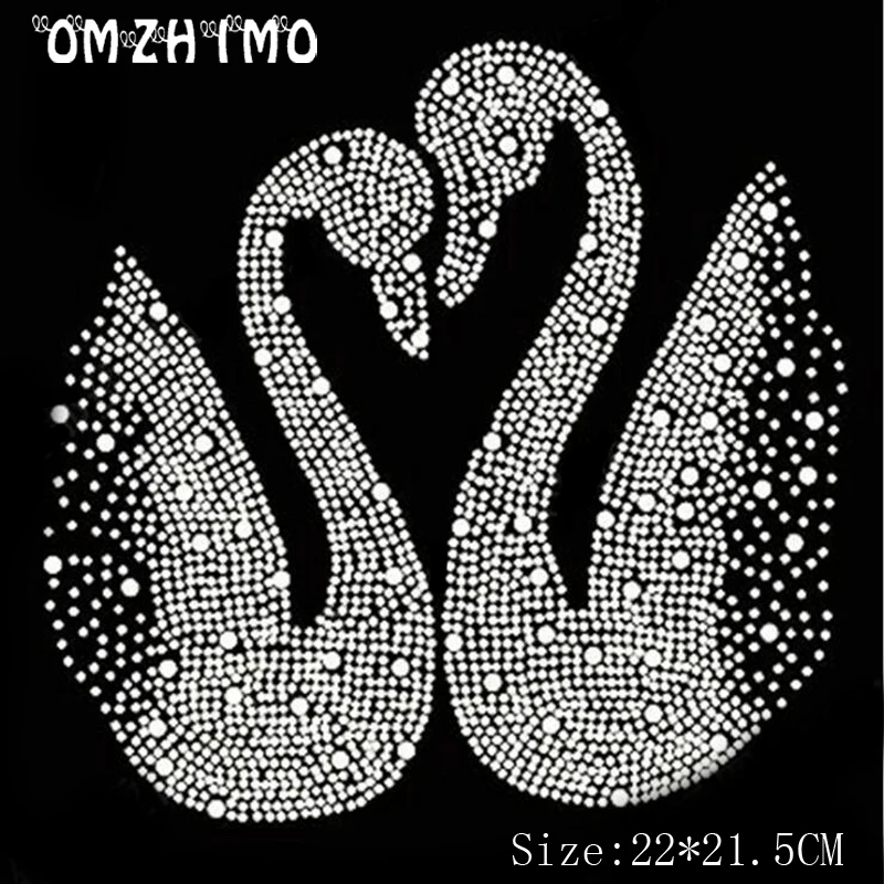 22*21.5cm Lovers swan print design hot fix rhinestone Heat transfer design iron on motifs Scrapbooking diy accessories