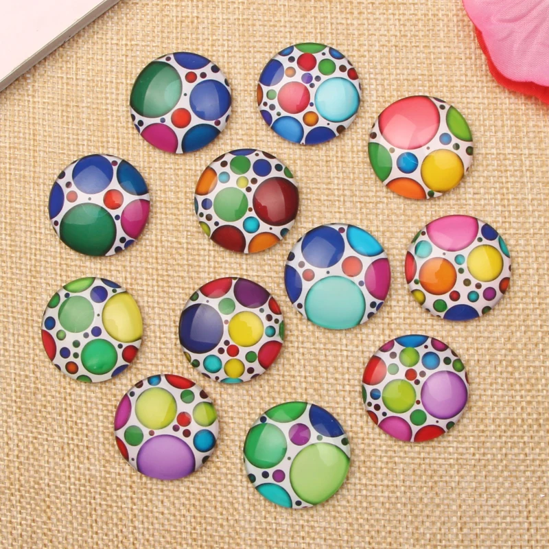 onwear Mix Round Dome Polka Dots Photo Glass Cabochon 12mm 10mm 14mm 18mm 20mm 25mm for earrings bracelets making