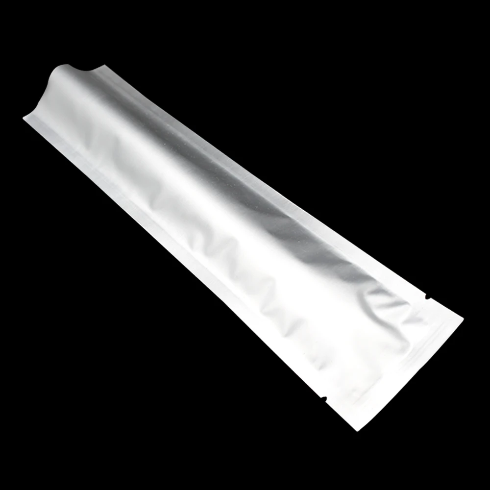 

300Pcs/Lot Long Silver Open Top Pure Aluminum Foil Bag Vacuum Heat Seal Bag For Food Coffee Bean Milk Powder Storage Packaging