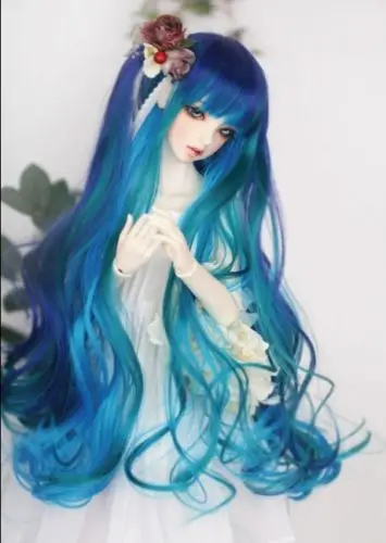 

New BJD 1/3 22-24cm 1/4 17.5-18.5cm 1/6 15.5-16.5cm BJD.SD MSD Dollfie Doll Blue Green mix wavy wig