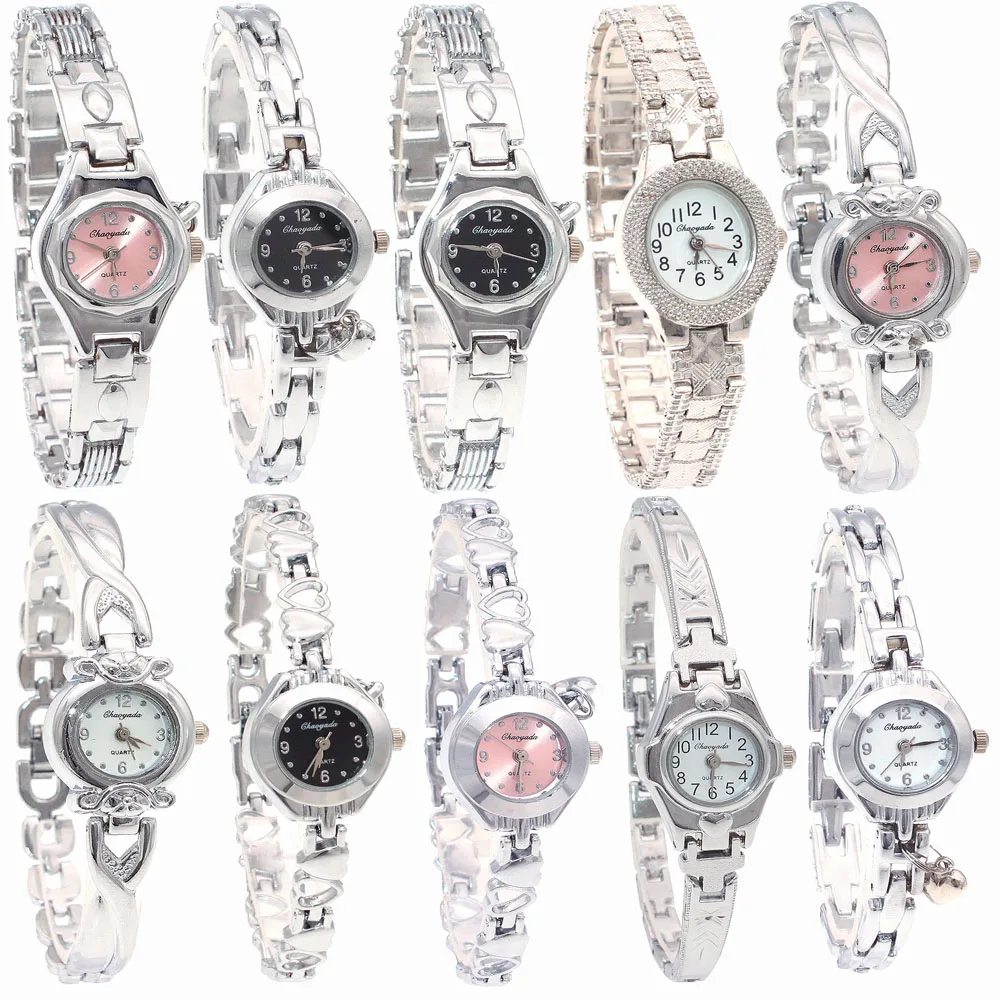 10 unids/lote. JB2T-Reloj de pulsera de cuarzo para mujer, accesorio de pulsera de plata, mezclado a granel, precio al por mayor, gran oferta