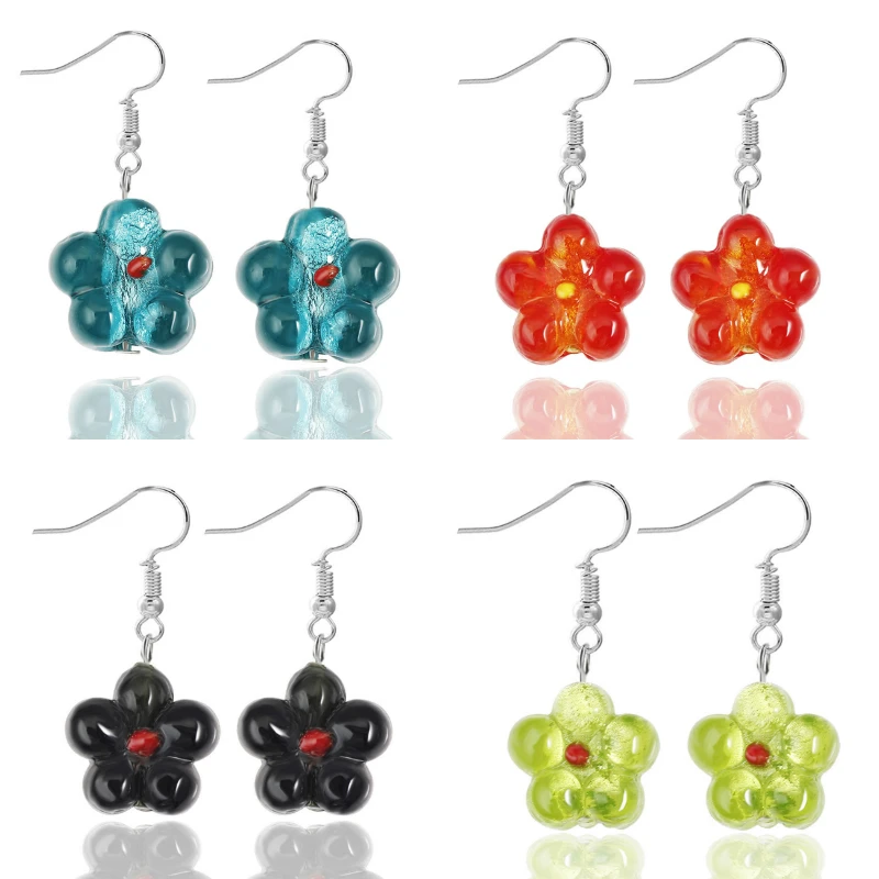 Qianbei Promot Handmade Women\'s Romantic Elegant Classic Dangle Quincunx Flower Murano Glass Earrings HOT Wholesale