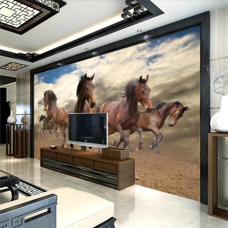 Custom wallpaper 3d stereo photo murals Pentium Eight Horses TV background wall papers home decor papel de parede 3d wallpaper