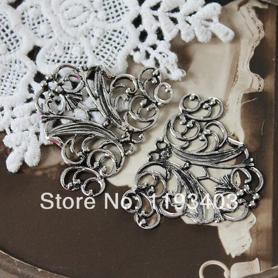 20PCS Antiqued Silver plated  brass Filigree Jewelry 29x37mm Setting Cab Base Connector Finding (FILIG-AS-15)