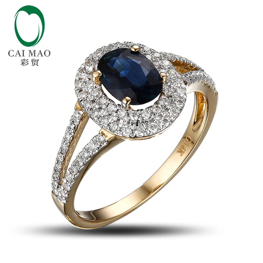 

14k Yellow Gold 1.02ct Deep Dark Blue Sapphire Diamond Engagement Ring Free Shipping