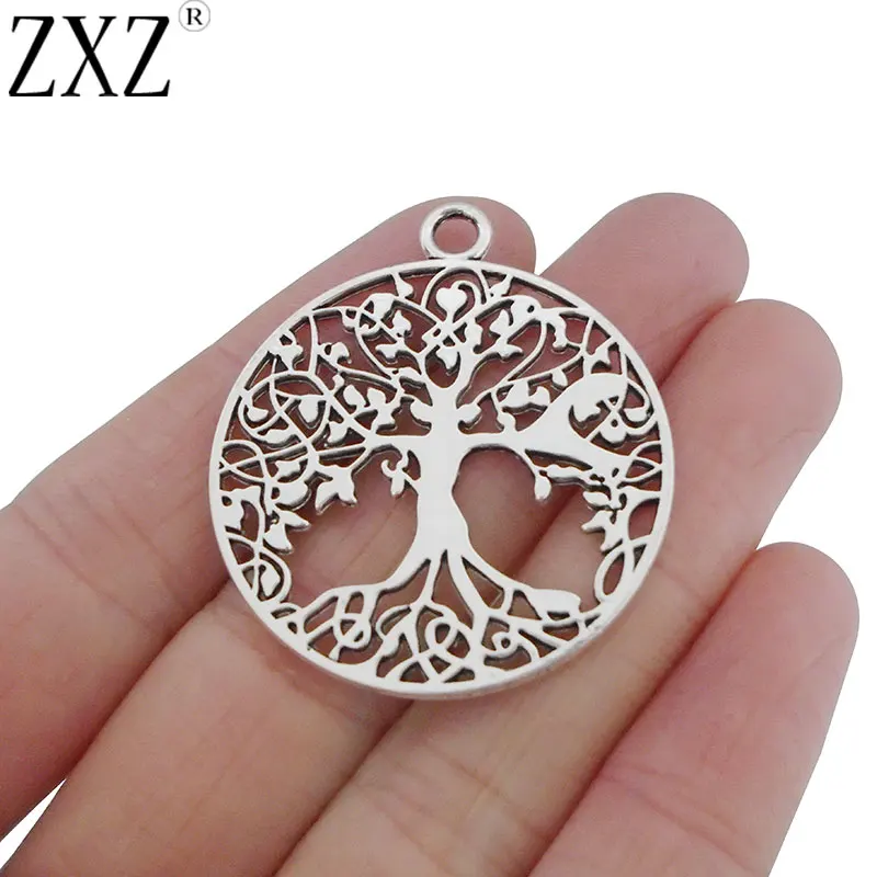 

ZXZ 10pcs Tibetan Silver Large Tree Round Charms Pendants 2 Sided for Necklace Jewelry Making Findings 35mm