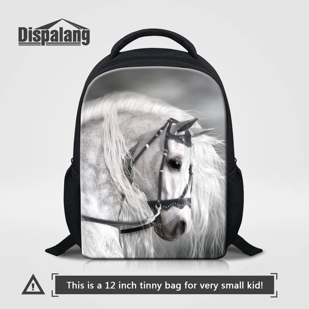 White Horse Printing School Bags For Little Boys Girls 12 Inch Mini Kids Kindergarten Backpack Children 600D Polyester Bookbag