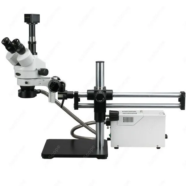 مجهر ثلاثي العينيات من الألياف البصرية ، إمدادات AmScope ، 3.5X-180X ، الألياف البصرية ، مجهر ثلاثي العينيات على محمل كروي ، كاميرا 3 ميجابكسل