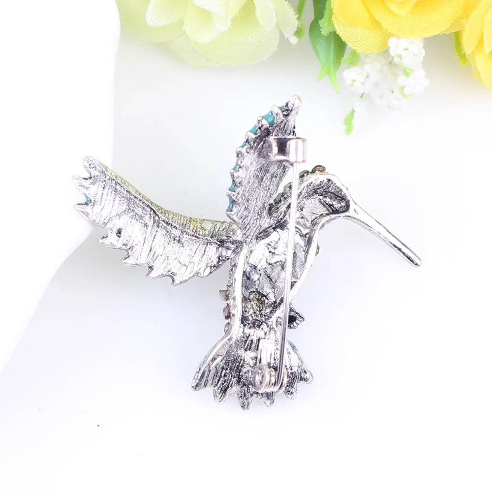 Bonsny Enamel Alloy Hummingbird Hummer Brooch Rhinestone Pin For Women Clothes Scarf Decoration Jewelry Ladies Accessories Bulk